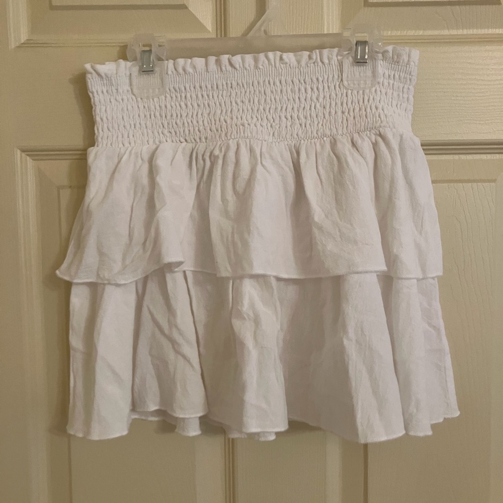 White Lined Ruffle Mini Skirt